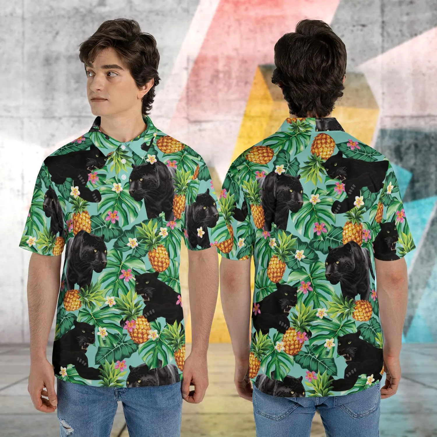 Black Jaguar Polo Shirts for Men - Panther Cat Mens Quick Dry Short Sleeve Polo Shirts Series 18
