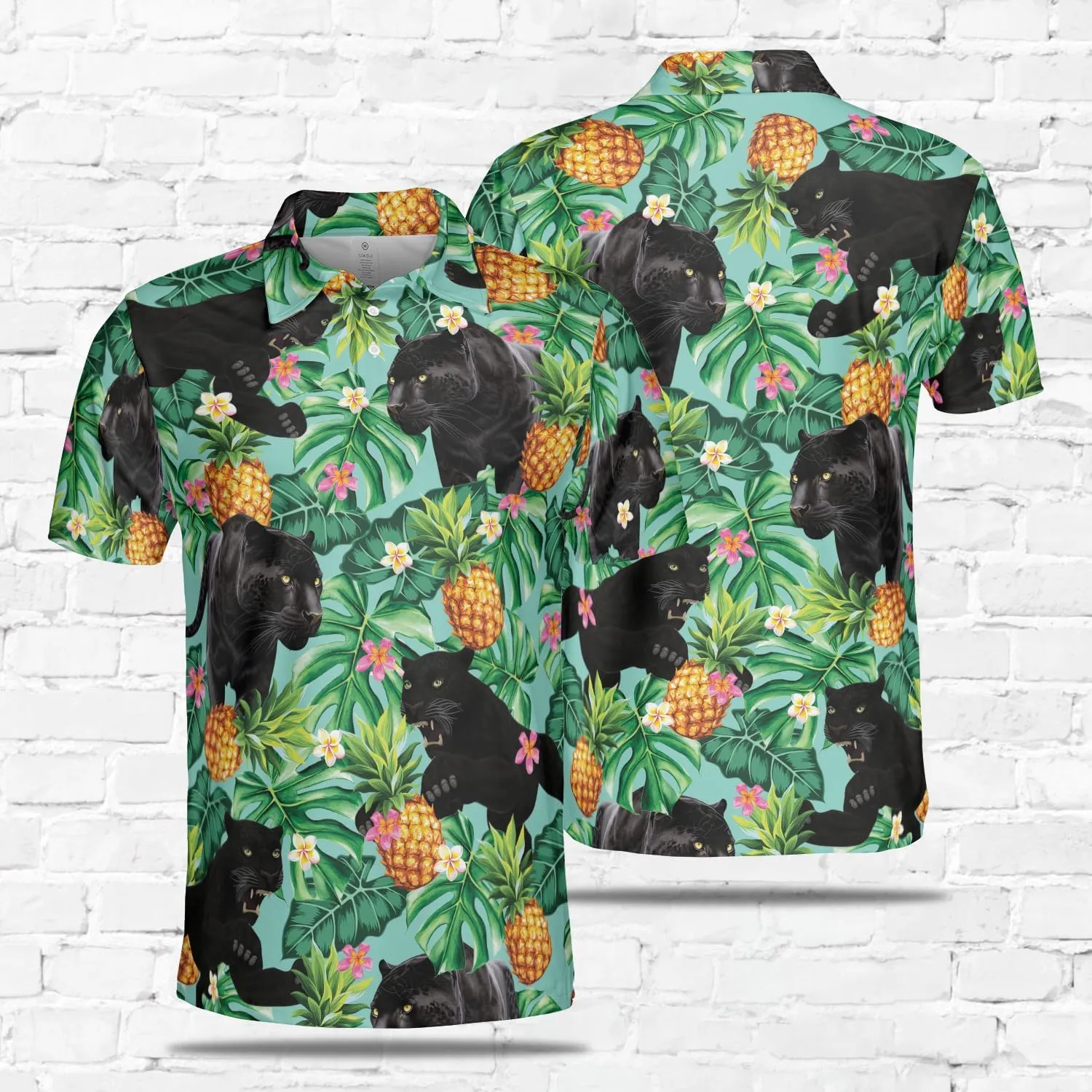 Black Jaguar Polo Shirts for Men - Panther Cat Mens Quick Dry Short Sleeve Polo Shirts Series 18