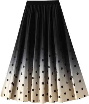Black Skirt for Women Women's High Waisted Slim Gradient Pleated A Line Skirt Fashion Polka Dot Print Midi Skirt