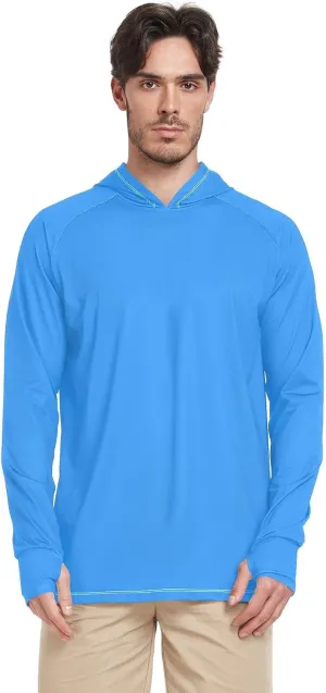 Blue Men Sun Protection Hoodies Long Sleeve UPF 50   Mens Sun Shirts Quick-Dry Rash Guard UV Shirts Hooded Fishing Shirts Camisas con Gorro para Trabajo