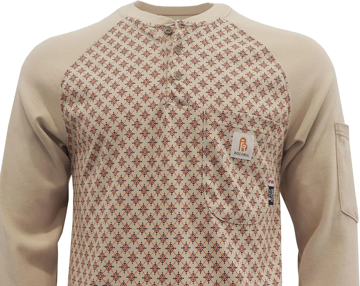 BOCOMAL FR Shirts Flame Resistant Henley Printed and Camo Two Tone 7oz Men's Fire Retardant Work Shirts