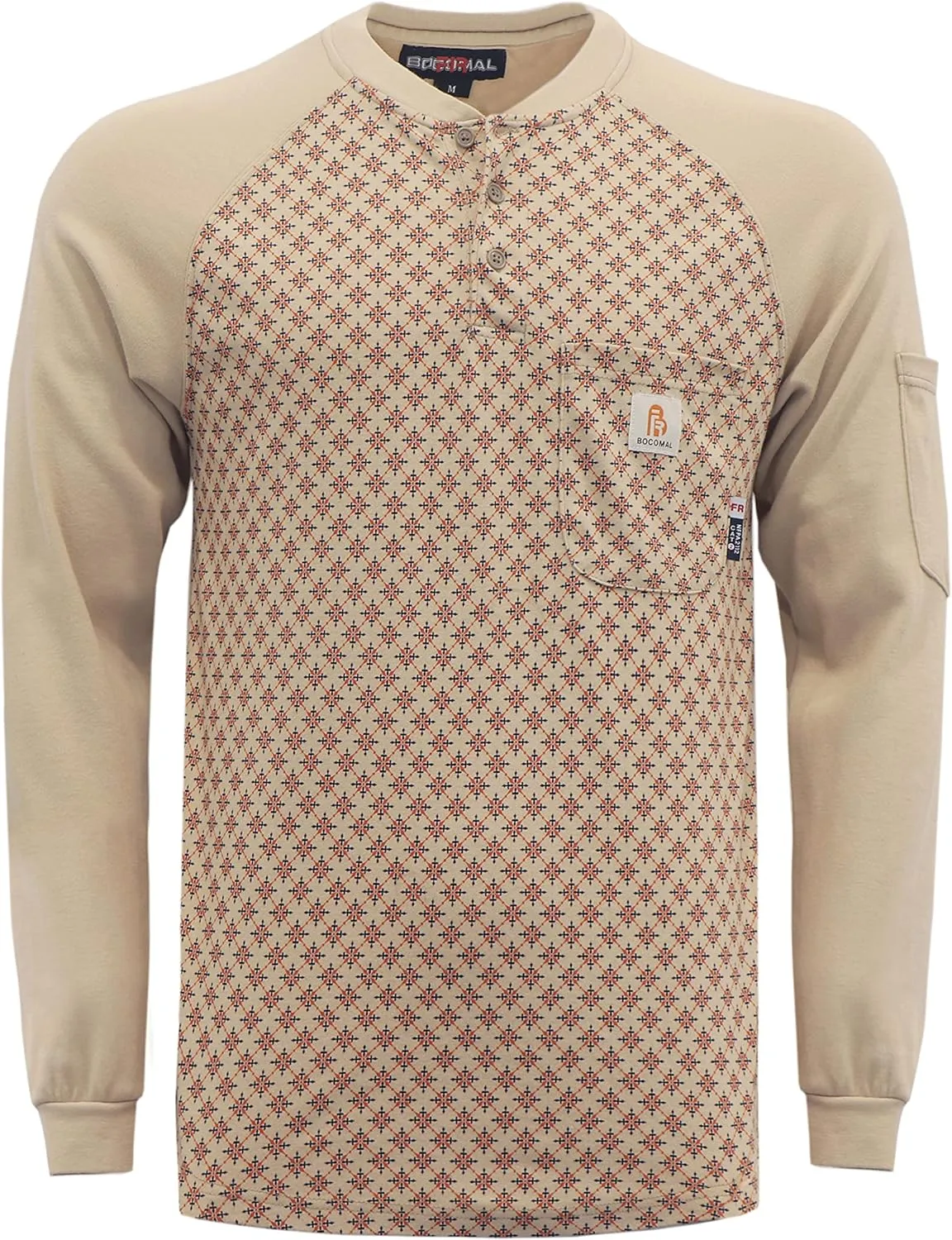 BOCOMAL FR Shirts Flame Resistant Henley Printed and Camo Two Tone 7oz Men's Fire Retardant Work Shirts