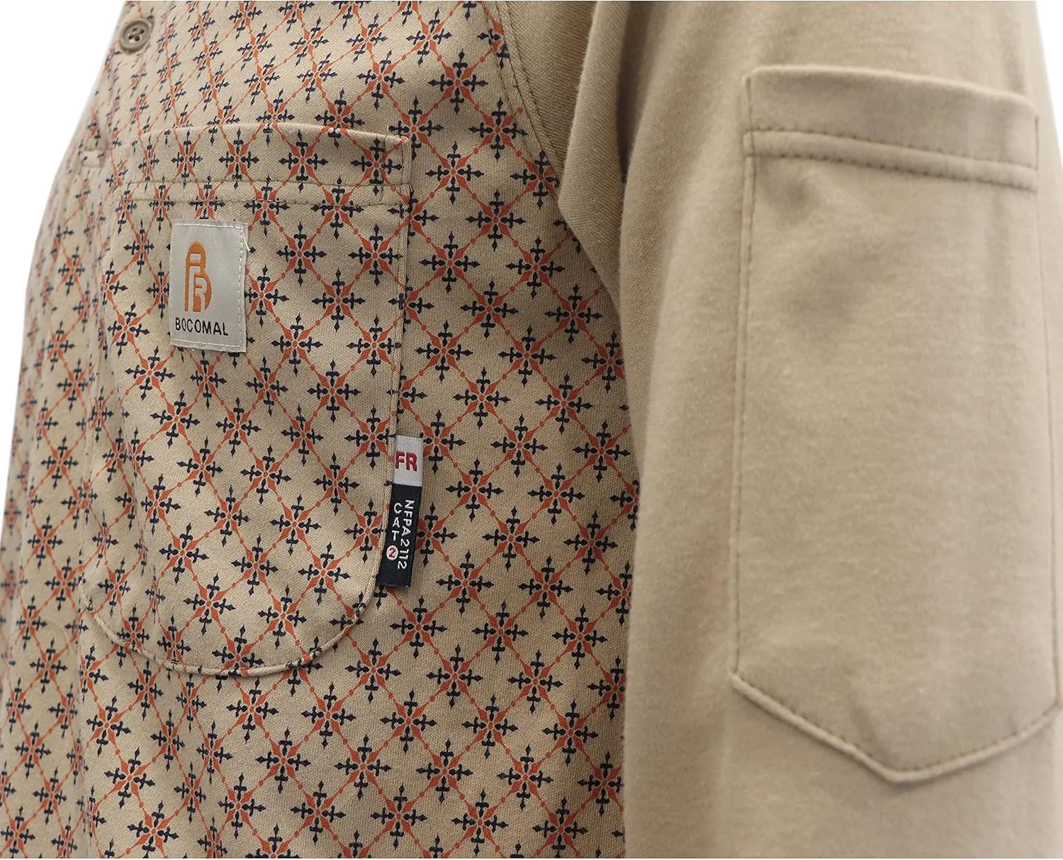 BOCOMAL FR Shirts Flame Resistant Henley Printed and Camo Two Tone 7oz Men's Fire Retardant Work Shirts