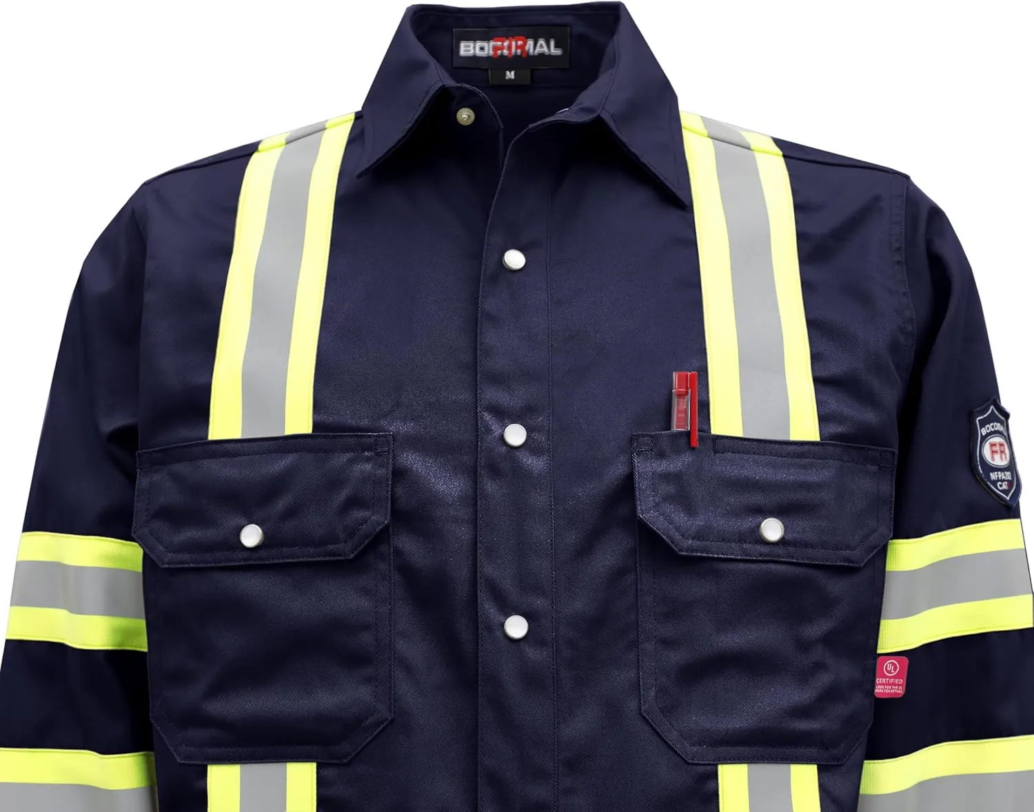 BOCOMAL FR Shirts High Visibility/Hi Vis Flame Resistant/Fire Retardant Shirt 7.5oz Men's Reflective Shirts