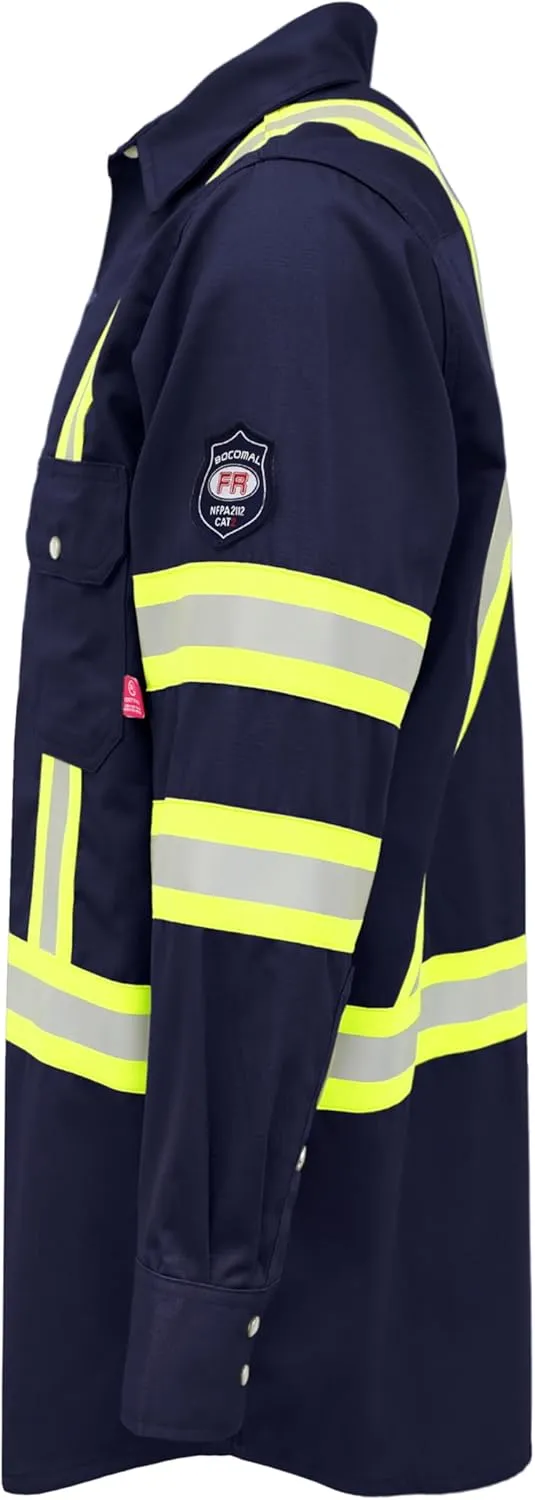 BOCOMAL FR Shirts High Visibility/Hi Vis Flame Resistant/Fire Retardant Shirt 7.5oz Men's Reflective Shirts