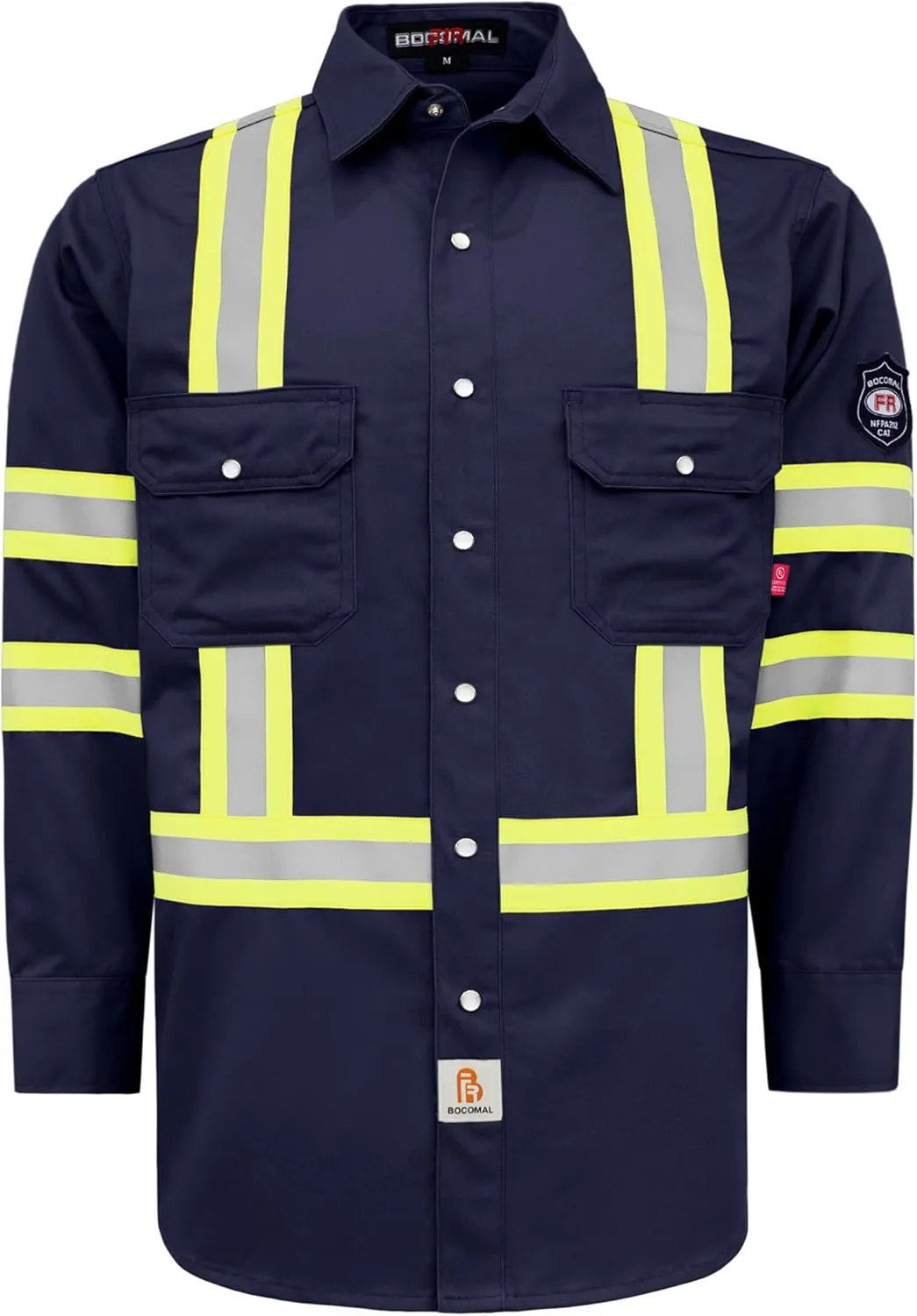 BOCOMAL FR Shirts High Visibility/Hi Vis Flame Resistant/Fire Retardant Shirt 7.5oz Men's Reflective Shirts