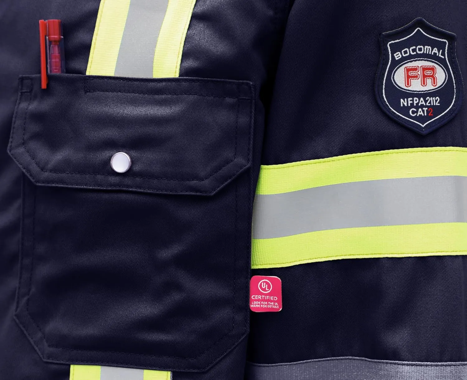 BOCOMAL FR Shirts High Visibility/Hi Vis Flame Resistant/Fire Retardant Shirt 7.5oz Men's Reflective Shirts