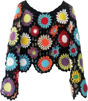 Bohemian Women Plus Crochet Sweater Long Sleeve Boho Floral Blouses Tops Multicolor Clothing
