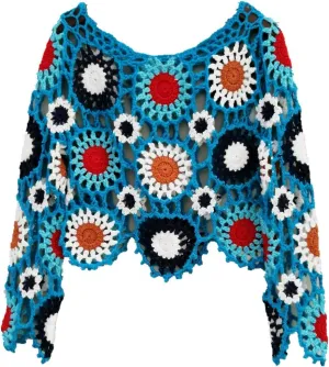 Bohemian Women Plus Crochet Sweater Long Sleeve Boho Floral Blouses Tops Multicolor Clothing