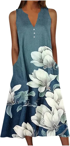 Boho Beach Dresses for Women 2025 Trendy Retro Pattern Sleeveless Dress Summer Casual Travel Vacation Outfits