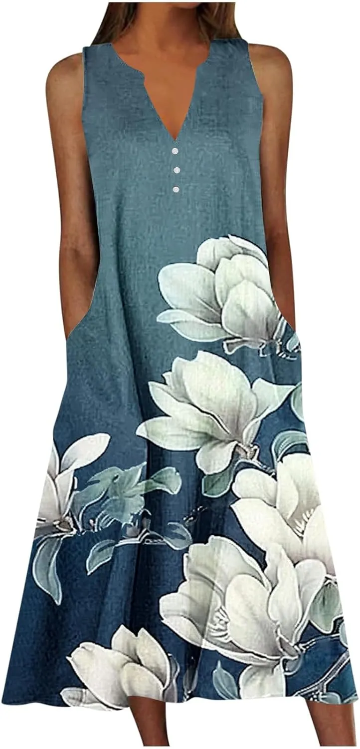 Boho Beach Dresses for Women 2025 Trendy Retro Pattern Sleeveless Dress Summer Casual Travel Vacation Outfits