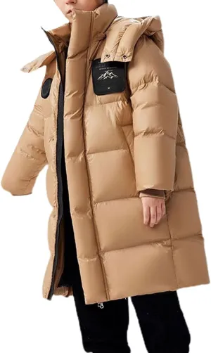 Boys Girls Fashion Long Hooded Down Coat Kids Puffer Down Jacket Thick Warm Coat Padded Winter Jacket Clothes
