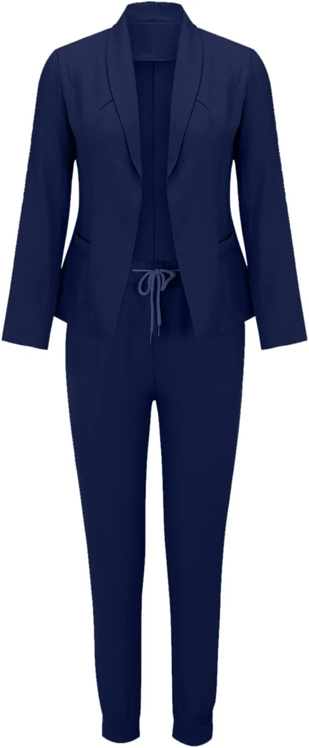 Business Casual Outfits for Women 2 Piece Suit Sets Long Sleeve Open Front Blazers & Office Drawstring Dress Pants