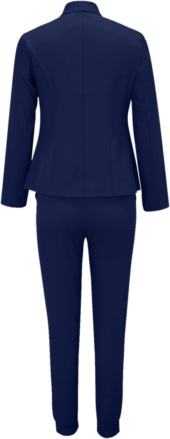 Business Casual Outfits for Women 2 Piece Suit Sets Long Sleeve Open Front Blazers & Office Drawstring Dress Pants