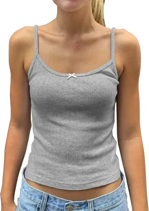 Camisole with Bowtie Front Womens Slim Fit Crop Tops Vintage Spaghetti Strap Camisole Tank Tops