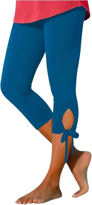 Capri Leggings for Women Tummy Control Knee Length Cropped Pants Casual Solid Cutout Yoga Short Solid Lounge Pajams