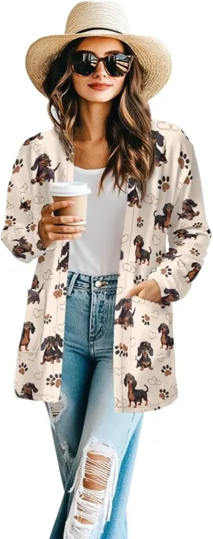 Cardigan Jacket with Pockets Open Front Jacket Coat, Fashion Outerwear Long Sleeve Outerwear