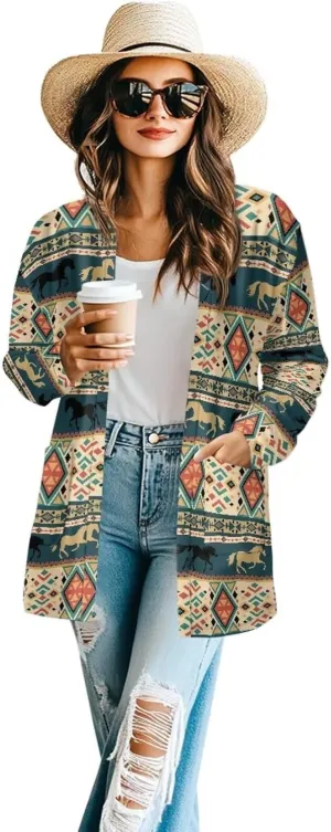 Cardigan Jacket with Pockets Open Front Jacket Coat, Fashion Outerwear Long Sleeve Outerwear