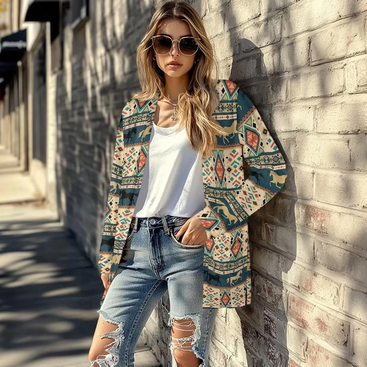 Cardigan Jacket with Pockets Open Front Jacket Coat, Fashion Outerwear Long Sleeve Outerwear