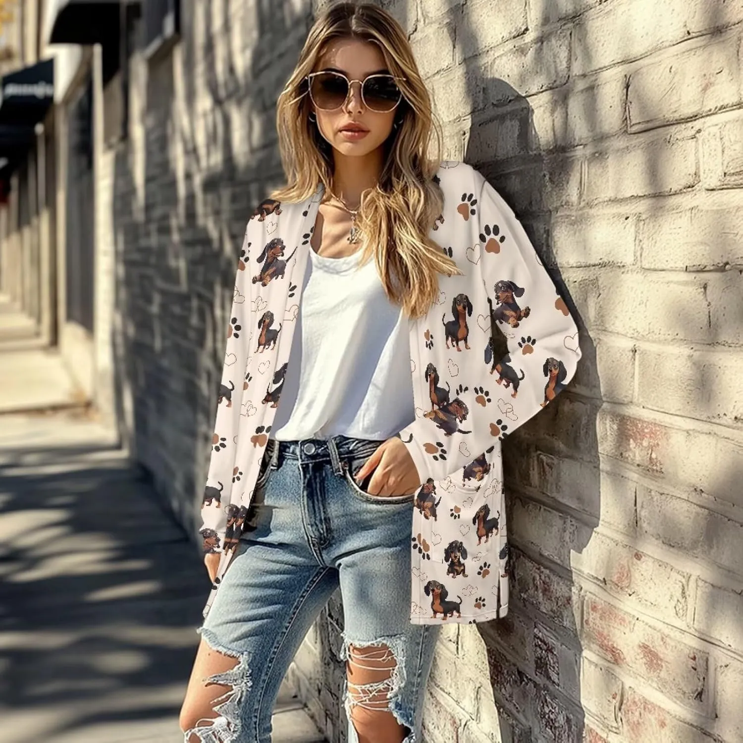 Cardigan Jacket with Pockets Open Front Jacket Coat, Fashion Outerwear Long Sleeve Outerwear