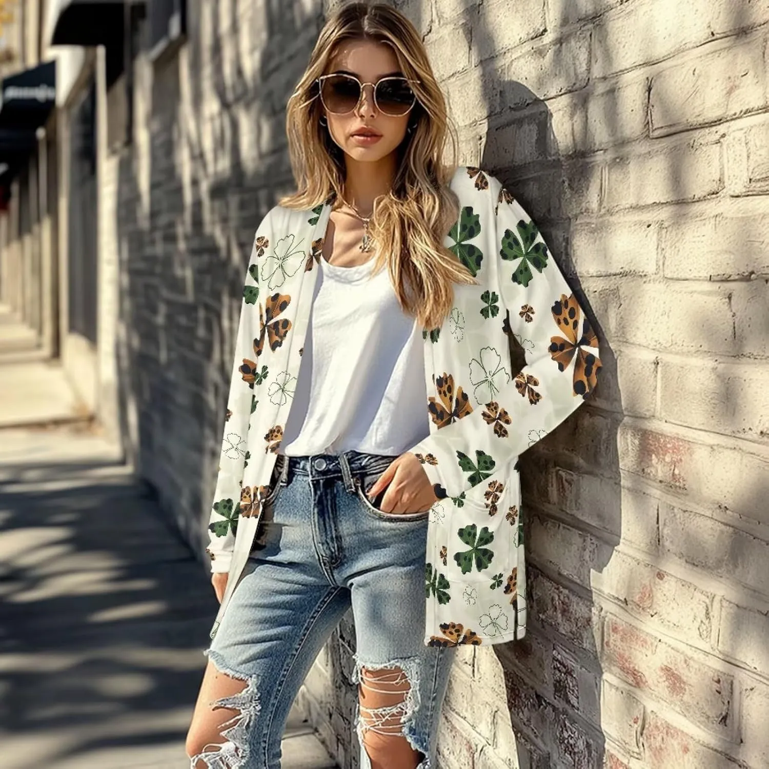 Cardigan Jacket with Pockets Open Front Jacket Coat, Fashion Outerwear Long Sleeve Outerwear