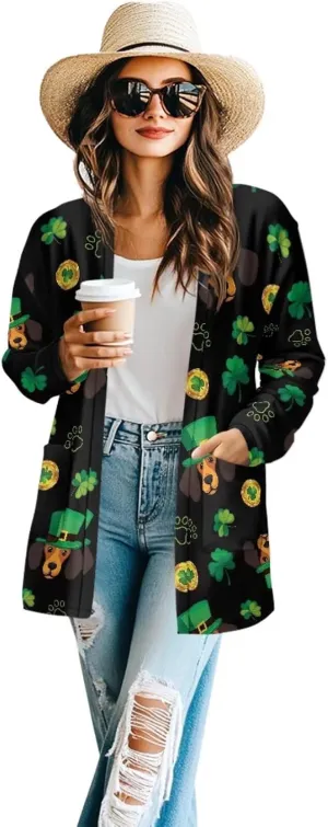 Cardigan Jacket with Pockets Open Front Jacket Coat, Fashion Outerwear Long Sleeve Outerwear
