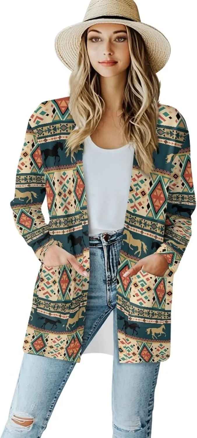 Cardigan Jacket with Pockets Open Front Jacket Coat, Fashion Outerwear Long Sleeve Outerwear