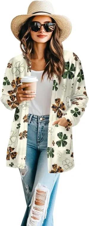 Cardigan Jacket with Pockets Open Front Jacket Coat, Fashion Outerwear Long Sleeve Outerwear