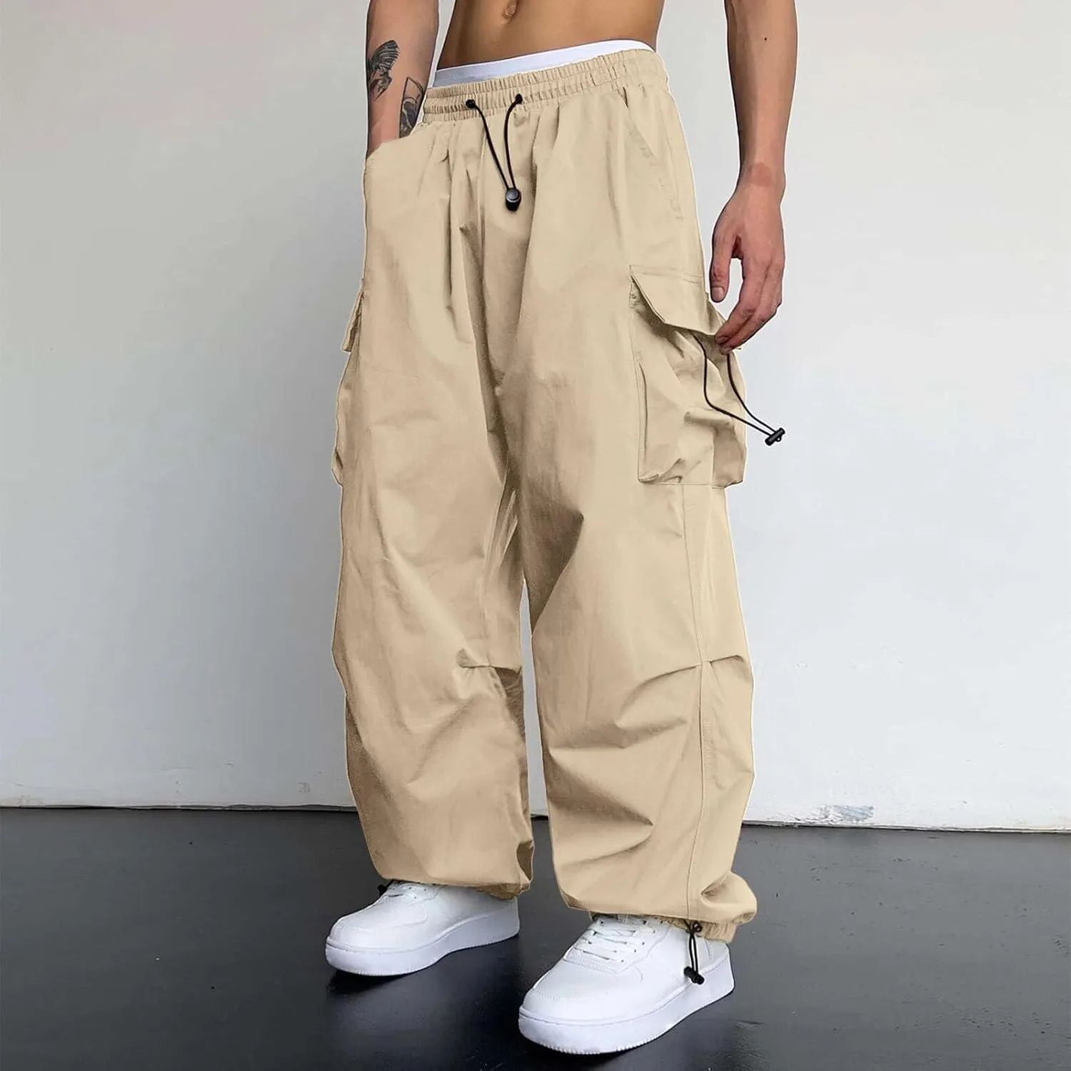 Cargo Pant for Men Casual Work Pant Drawstring Elastic Waist Cotton Stretch Sweatpants with Pockets