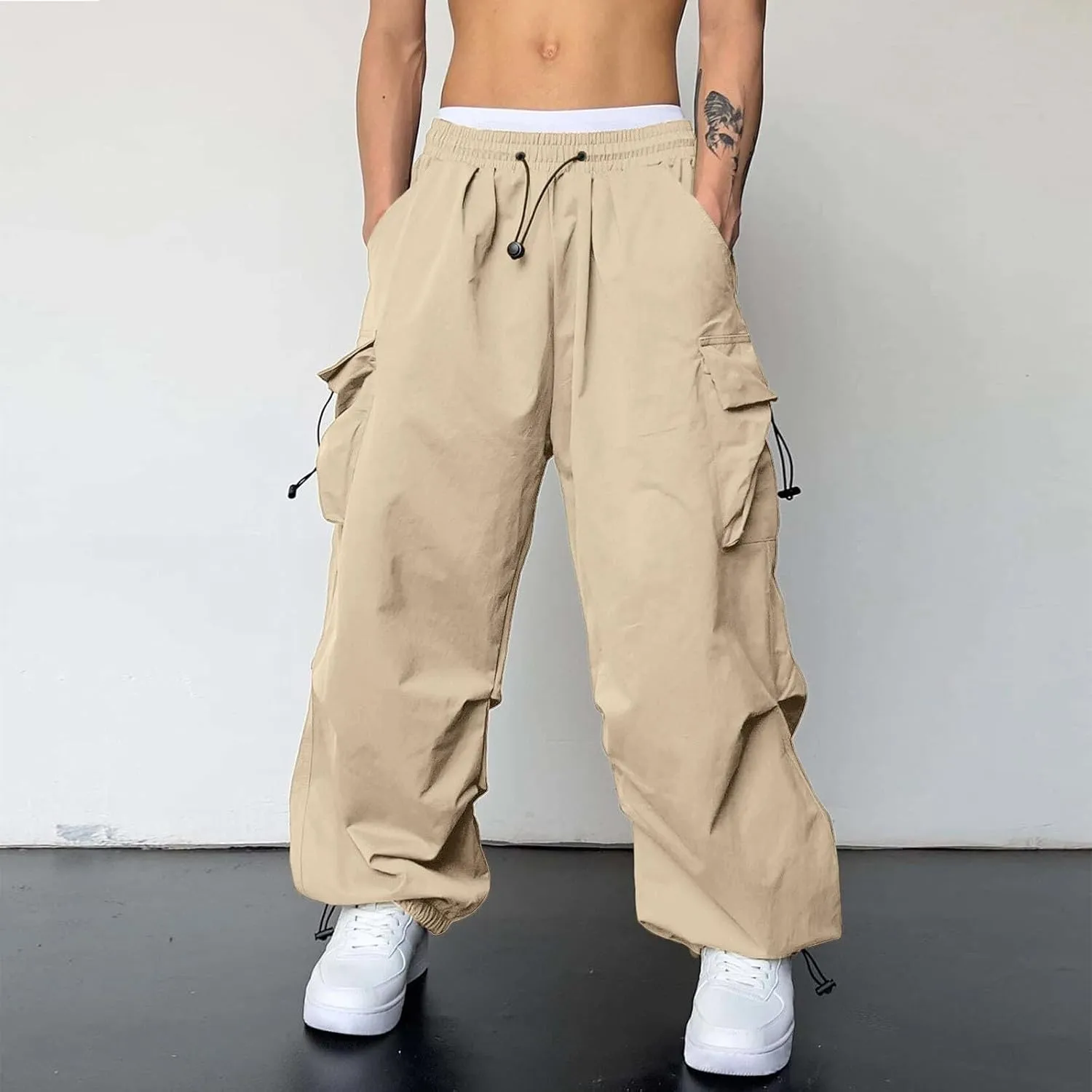 Cargo Pant for Men Casual Work Pant Drawstring Elastic Waist Cotton Stretch Sweatpants with Pockets