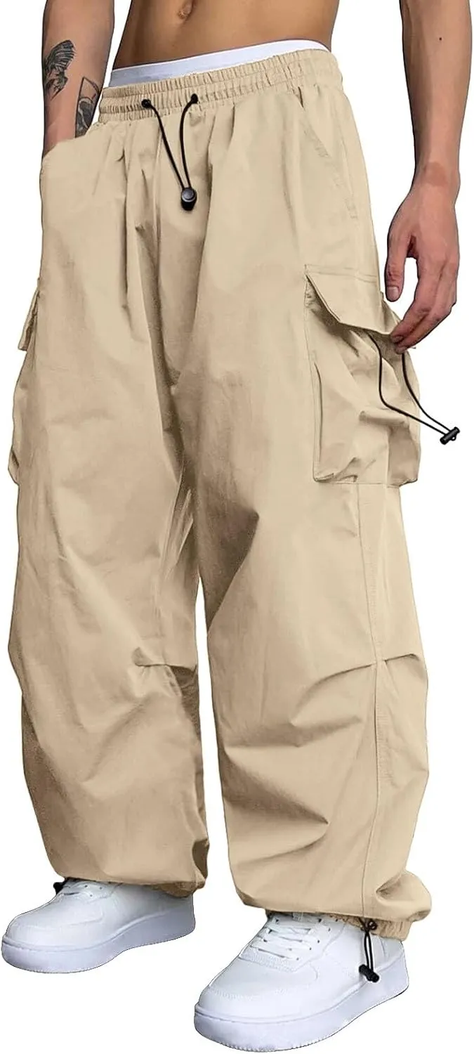 Cargo Pant for Men Casual Work Pant Drawstring Elastic Waist Cotton Stretch Sweatpants with Pockets