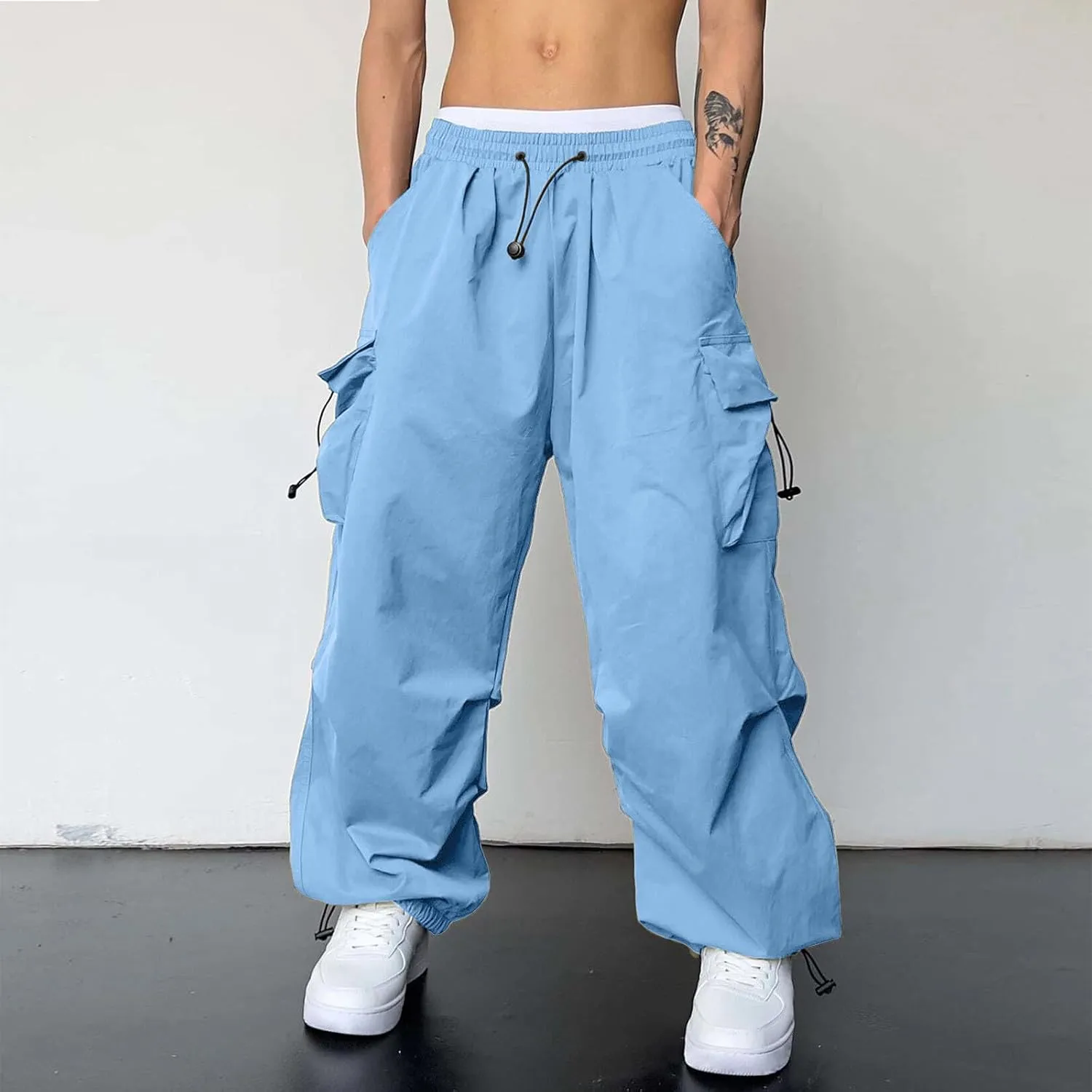 Cargo Pant for Men Casual Work Pant Drawstring Elastic Waist Cotton Stretch Sweatpants with Pockets