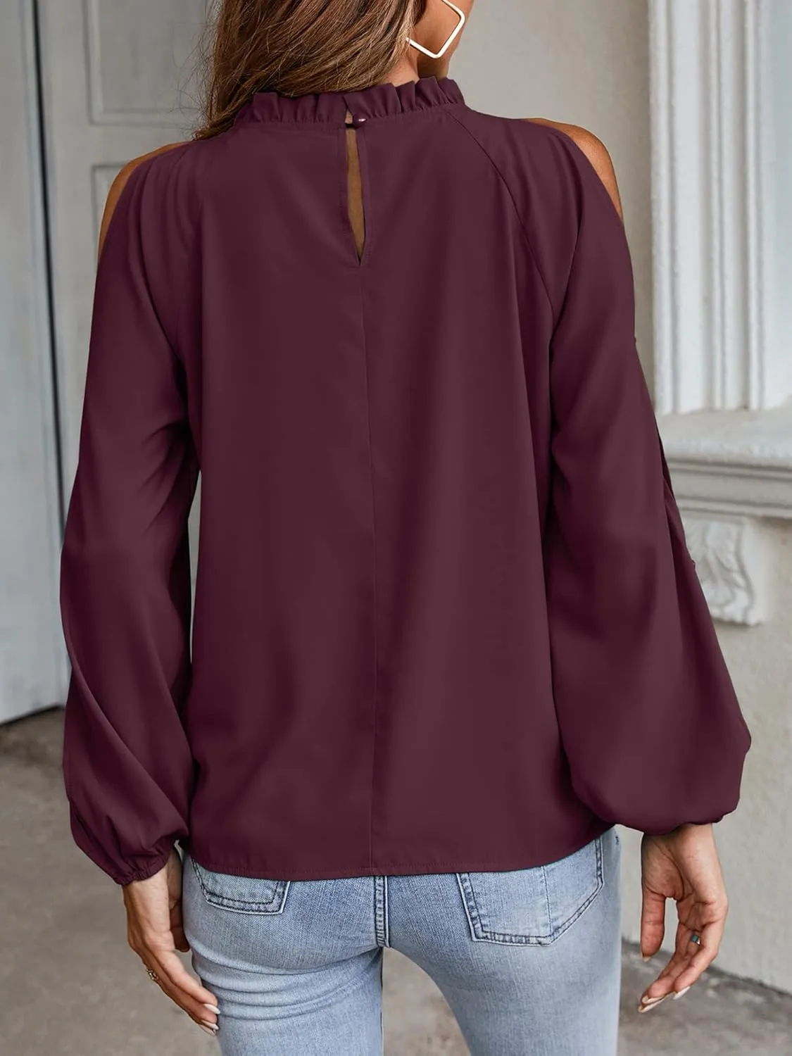 CCTOO Womens Tops Dressy Casual Cold Shoulder Ruffle Collar Blouses Fall Fashion Shirts for Work