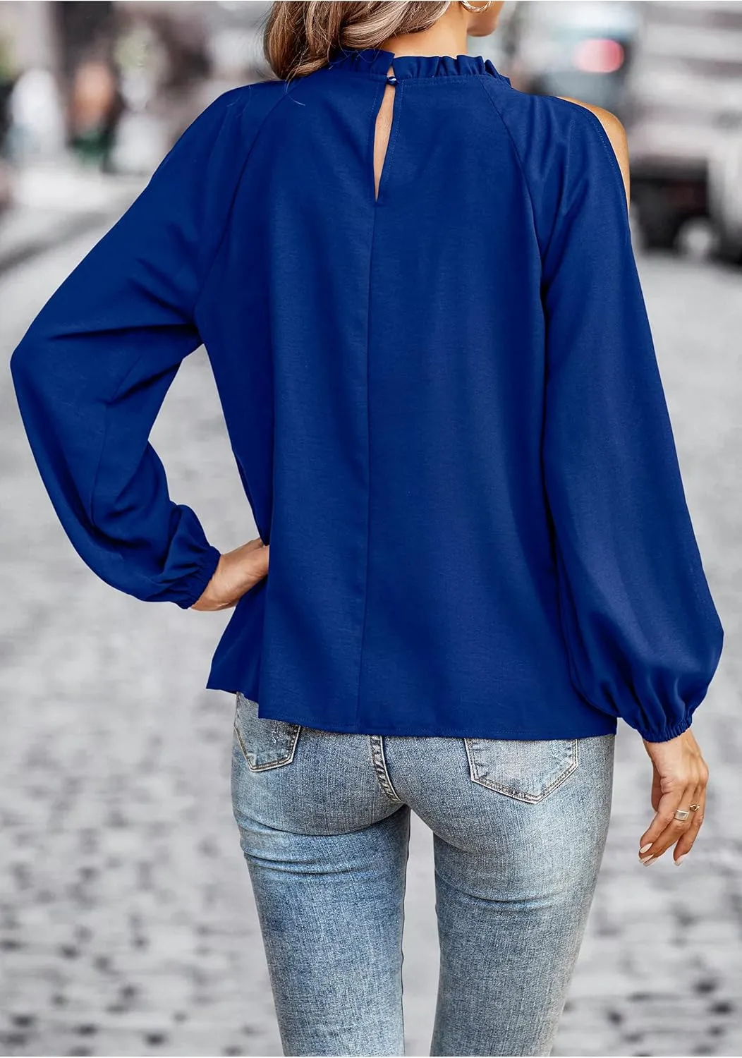 CCTOO Womens Tops Dressy Casual Cold Shoulder Ruffle Collar Blouses Fall Fashion Shirts for Work