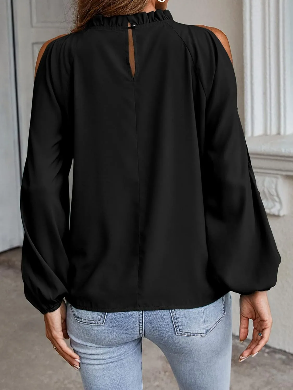 CCTOO Womens Tops Dressy Casual Cold Shoulder Ruffle Collar Blouses Fall Fashion Shirts for Work