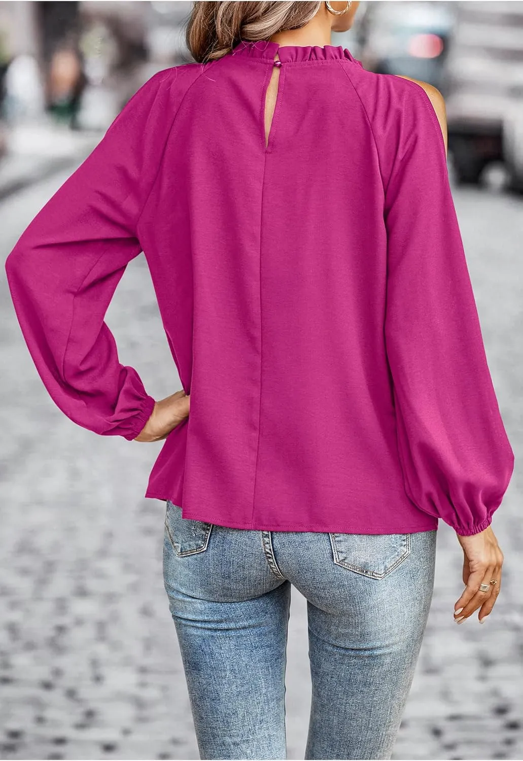 CCTOO Womens Tops Dressy Casual Cold Shoulder Ruffle Collar Blouses Fall Fashion Shirts for Work