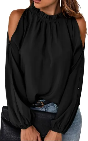 CCTOO Womens Tops Dressy Casual Cold Shoulder Ruffle Collar Blouses Fall Fashion Shirts for Work