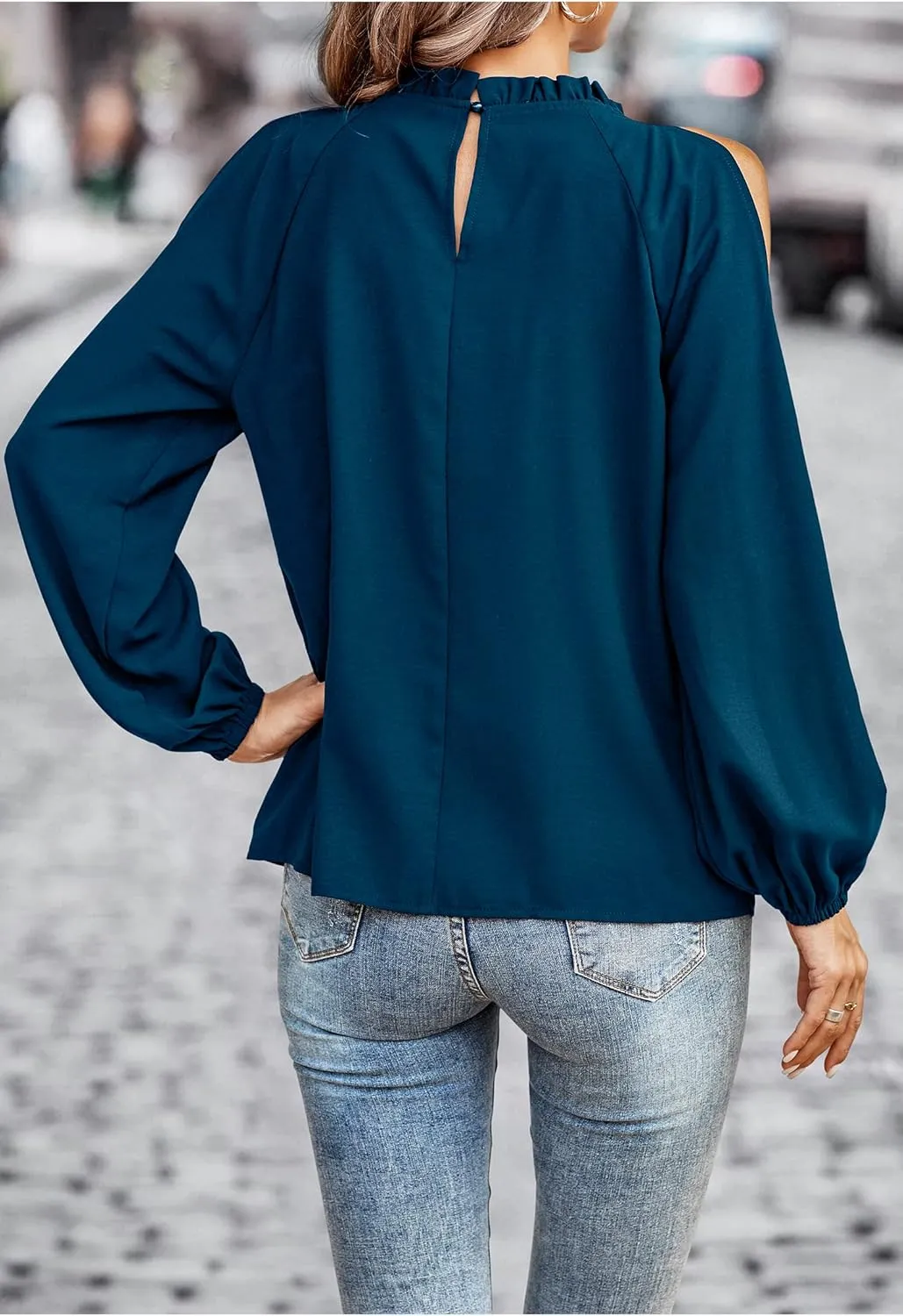 CCTOO Womens Tops Dressy Casual Cold Shoulder Ruffle Collar Blouses Fall Fashion Shirts for Work