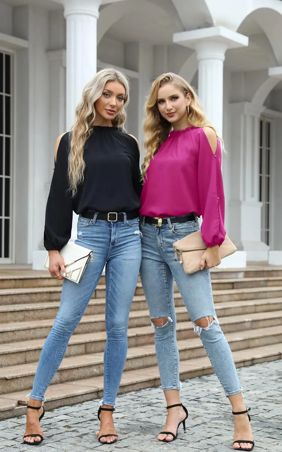 CCTOO Womens Tops Dressy Casual Cold Shoulder Ruffle Collar Blouses Fall Fashion Shirts for Work