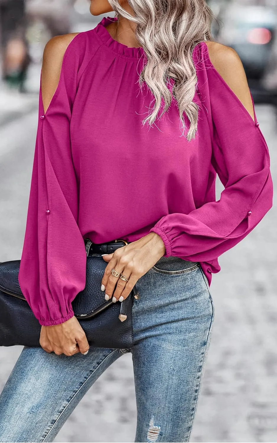 CCTOO Womens Tops Dressy Casual Cold Shoulder Ruffle Collar Blouses Fall Fashion Shirts for Work