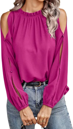CCTOO Womens Tops Dressy Casual Cold Shoulder Ruffle Collar Blouses Fall Fashion Shirts for Work