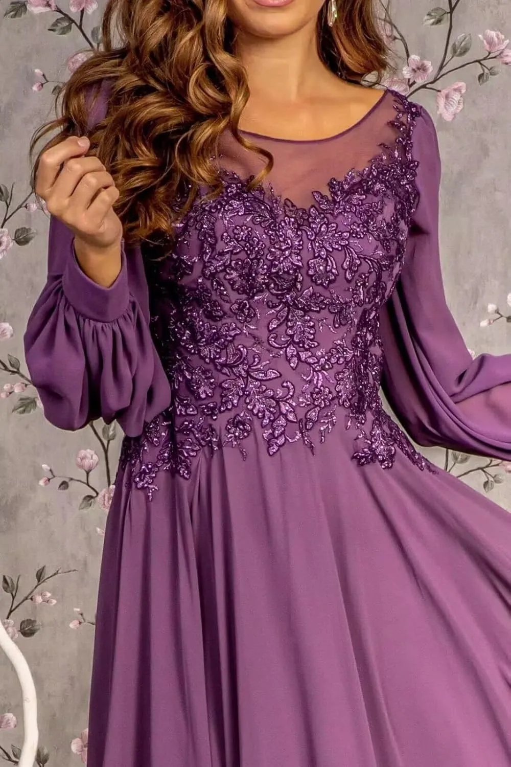 Chiffon Mother of The Bride Dresses for Wedding Long Sleeves Prom Dress Laces Applique Wedding Guest Dress