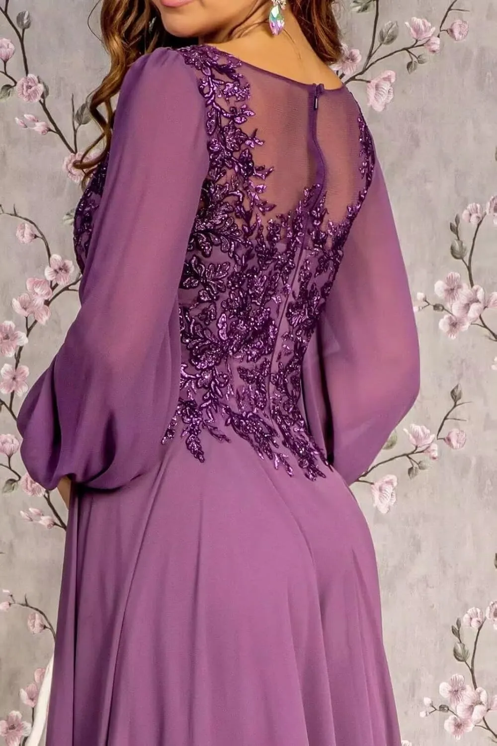 Chiffon Mother of The Bride Dresses for Wedding Long Sleeves Prom Dress Laces Applique Wedding Guest Dress