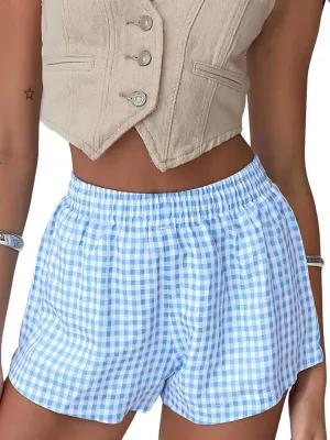 Chunoy Women's Plaid Boxer Shorts Summer Casual Gingham Pajama Bottoms Short with Pockets