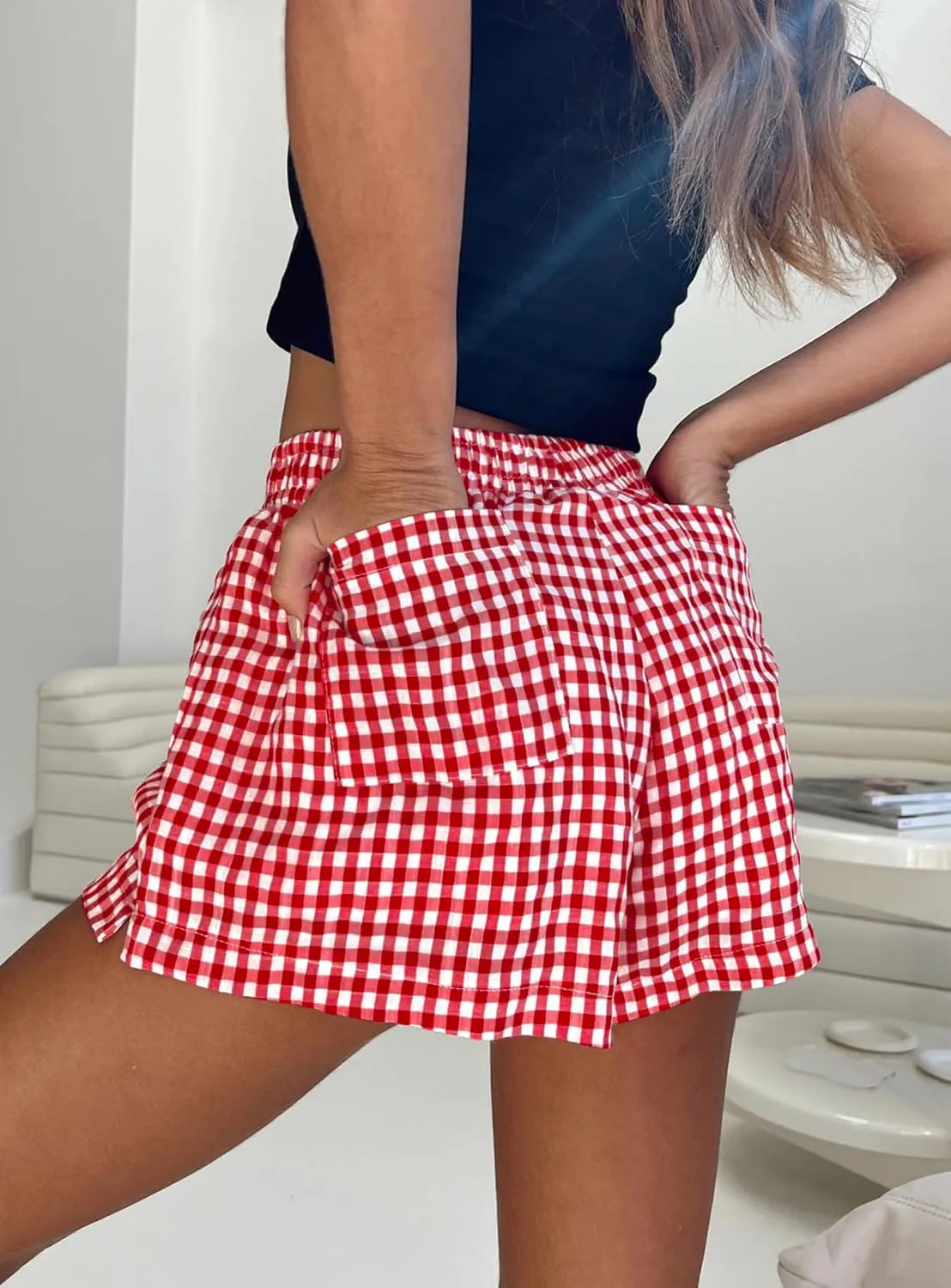 Chunoy Women's Plaid Boxer Shorts Summer Casual Gingham Pajama Bottoms Short with Pockets