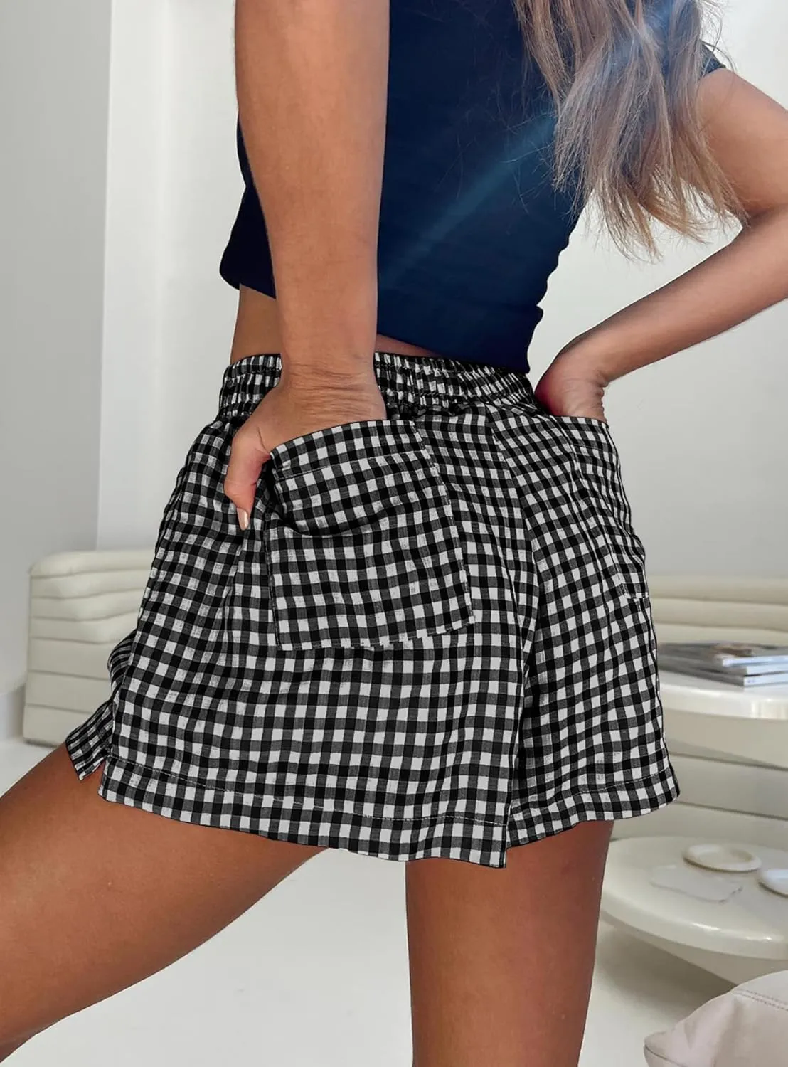 Chunoy Women's Plaid Boxer Shorts Summer Casual Gingham Pajama Bottoms Short with Pockets
