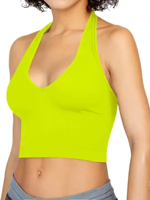 CLOZOZ Halter Crop Tops for Women V Neck Cropped Tank Tops Going Out Sleeveless Backless Trendy Top