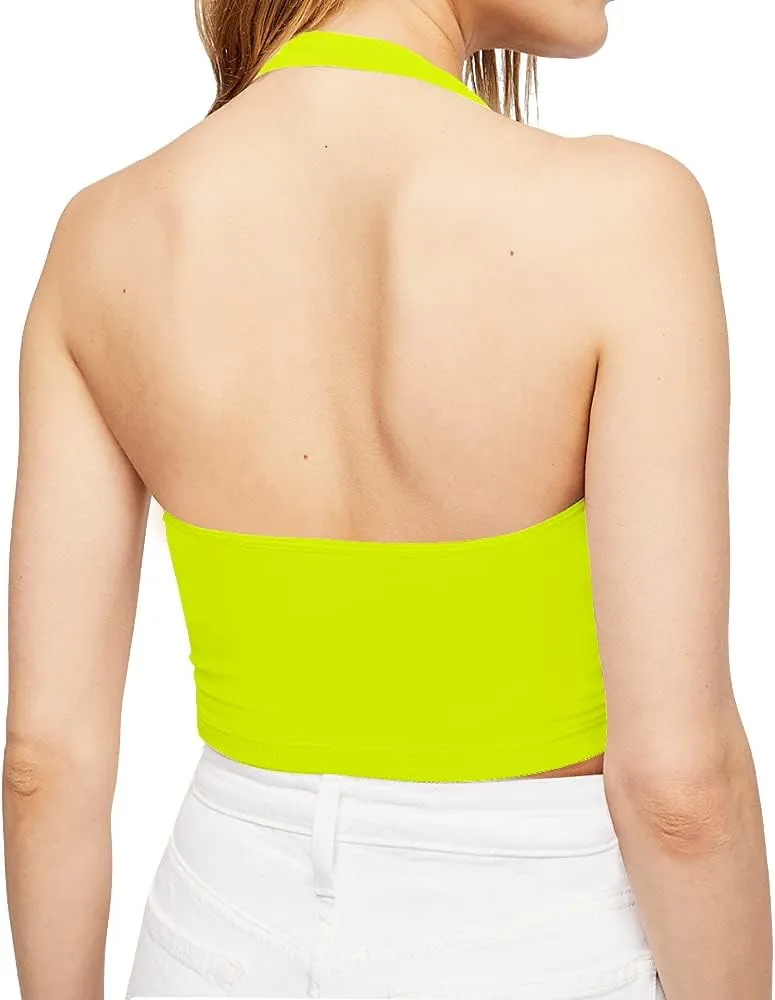CLOZOZ Halter Crop Tops for Women V Neck Cropped Tank Tops Going Out Sleeveless Backless Trendy Top