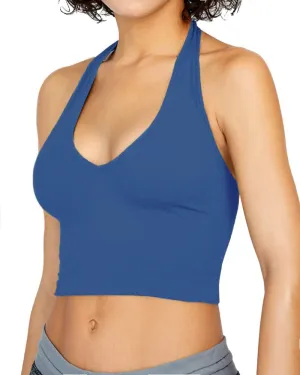 CLOZOZ Halter Crop Tops for Women V Neck Cropped Tank Tops Going Out Sleeveless Backless Trendy Top
