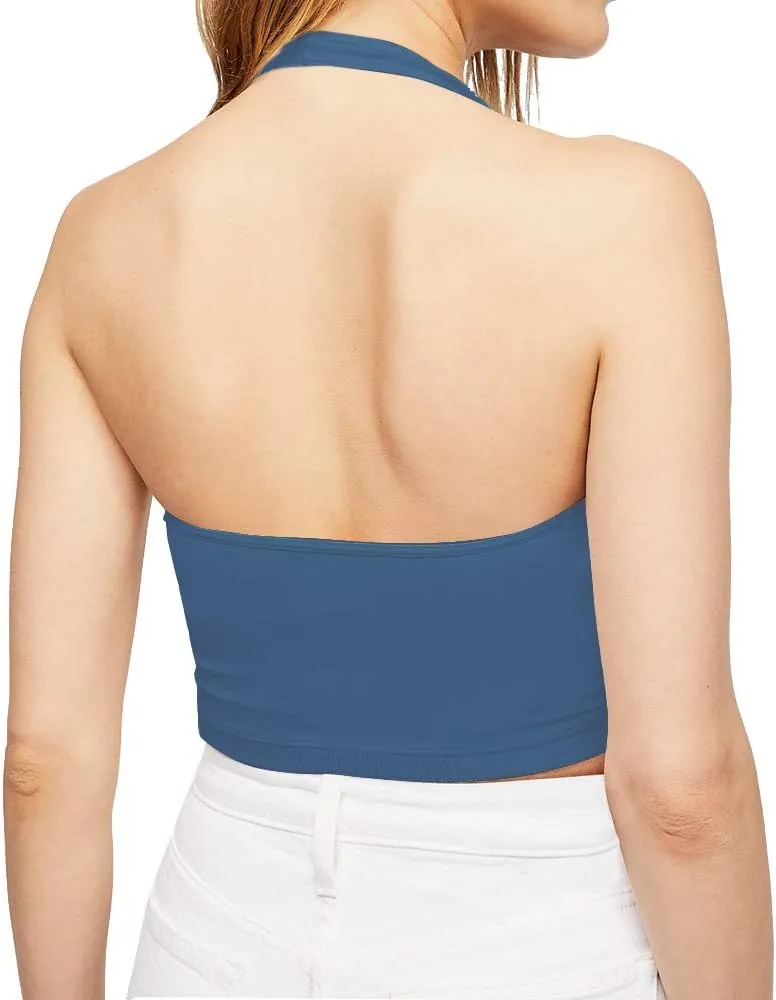 CLOZOZ Halter Crop Tops for Women V Neck Cropped Tank Tops Going Out Sleeveless Backless Trendy Top